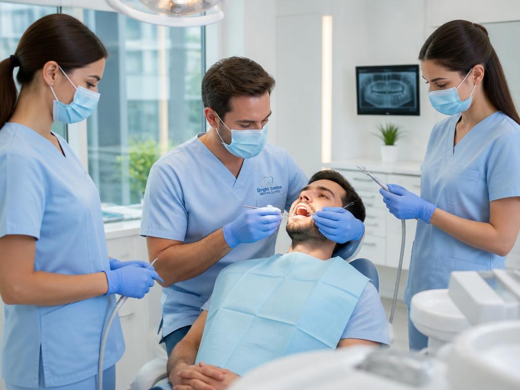 Équipe Dentamed en soins avec un patient